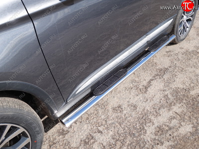 43 949 р. Пороги овальные с накладкой 120х60 мм, ТСС Тюнинг  Mitsubishi Outlander  GF (2015-2018) 2-ой рестайлинг (серые)  с доставкой в г. Пермь
