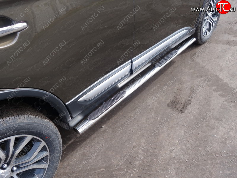 33 999 р. Пороги овальные с накладкой 75х42 мм ТСС Тюнинг  Mitsubishi Outlander  GF (2015-2018) 2-ой рестайлинг (серые)  с доставкой в г. Пермь