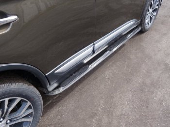 Пороги овальные гнутые с накладкой 75х42 мм Mitsubishi Outlander  GF (2018-2022) 3-ий рестайлинг (серые)