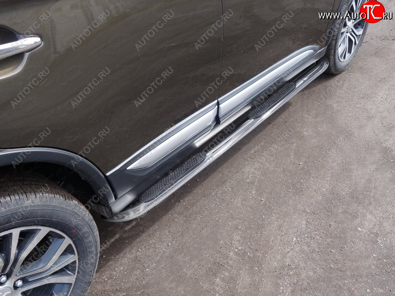 35 999 р. Пороги овальные гнутые с накладкой 75х42 мм  Mitsubishi Outlander  GF (2018-2022) 3-ий рестайлинг (серые)  с доставкой в г. Пермь