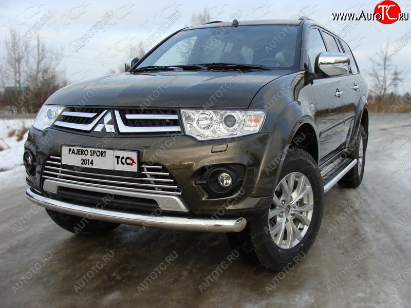 17 649 р. Защита переднего бампера нижняя 76,1 мм ТСС Тюнинг Mitsubishi Pajero Sport PB рестайлинг (2013-2017) (нержавейка)  с доставкой в г. Пермь