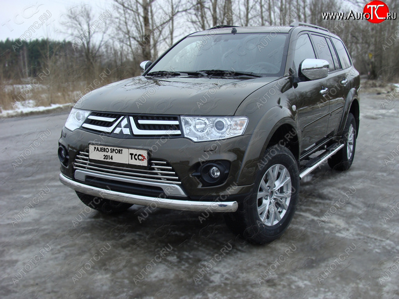 20 699 р. Защита переднего бампера нижняя овальная 75*42 мм ТСС Тюнинг Mitsubishi Pajero Sport PB рестайлинг (2013-2017) (нержавейка)  с доставкой в г. Пермь