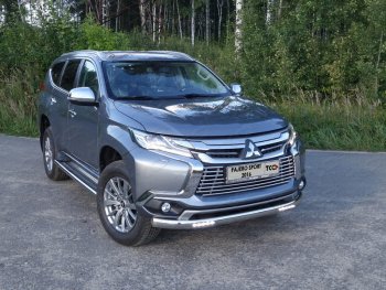 Декоративная вставка переднего бампера (для автомобиля без датчиков парковки) ТСС Тюнинг Mitsubishi Pajero Sport  QE (2015-2021) дорестайлинг (d 16 мм)