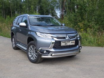 Защита передняя нижняя двойная 76,1*75 мм ТСС Тюнинг Mitsubishi Pajero Sport QE дорестайлинг (2015-2021) (нержавейка)