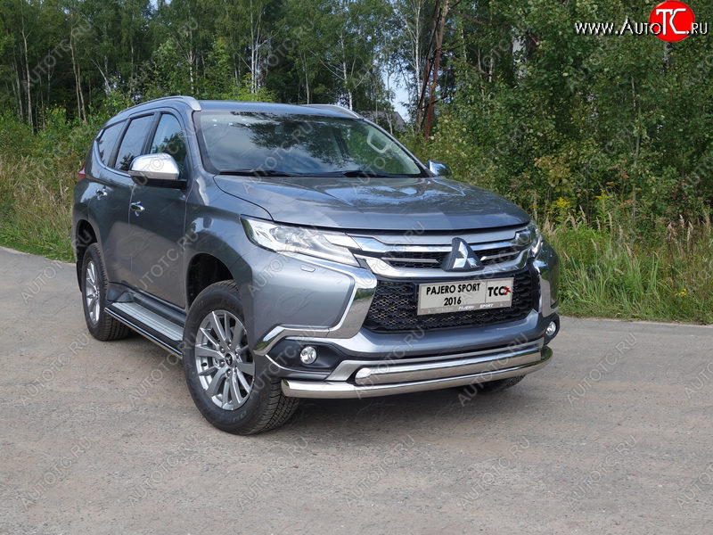 24 999 р. Защита передняя нижняя двойная 76,1*75 мм ТСС Тюнинг Mitsubishi Pajero Sport QE дорестайлинг (2015-2021) (нержавейка)  с доставкой в г. Пермь