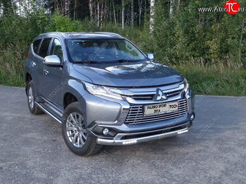 40 999 р. Защита передняя нижняя овальная с ДХО 75х42 мм ТСС Тюнинг Mitsubishi Pajero Sport QE дорестайлинг (2015-2021) (нержавейка)  с доставкой в г. Пермь