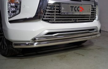 Защита переднего бампера нижняя двойная 76,1*42,2 мм ТСС Тюнинг Mitsubishi Pajero Sport  QF (2019-2022) рестайлинг (нержавейка)