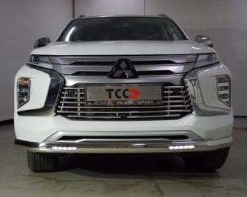 Защита передняя нижняя овальная с ДХО 75х42 мм ТСС Тюнинг Mitsubishi Pajero Sport QF рестайлинг (2019-2022) (нержавейка)