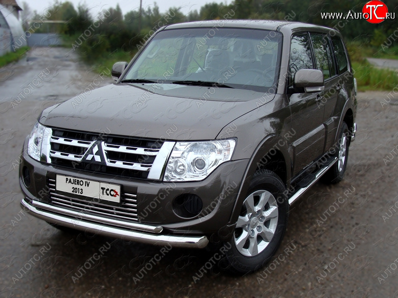 23 549 р. Защита переднего бампера нижняя d76,1*42,4 мм ТСС Тюнинг  Mitsubishi Pajero  4 V90 (2011-2015) 1-ый рестайлинг (нержавейка)  с доставкой в г. Пермь