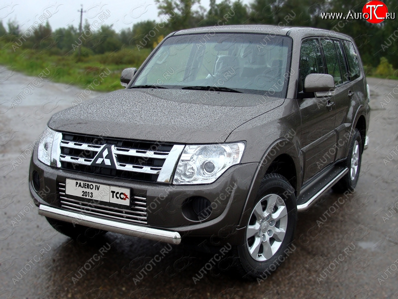 18 999 р. Защита переднего бампера овальная 75х42 мм ТСС тюнинг  Mitsubishi Pajero  4 V90 (2011-2015) 1-ый рестайлинг (нержавейка)  с доставкой в г. Пермь