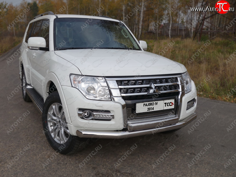 24 999 р. Защита передняя нижняя двойная 76,1*75 мм ТСС Тюнинг Mitsubishi Pajero 4 V90 2-ой рестайлинг (2014-2020) (нержавейка)  с доставкой в г. Пермь