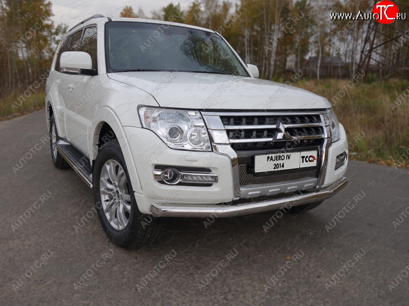 17 649 р. Защита переднего бампера нижняя 76,1 мм ТСС Тюнинг Mitsubishi Pajero 4 V90 2-ой рестайлинг (2014-2020) (нержавейка)  с доставкой в г. Пермь