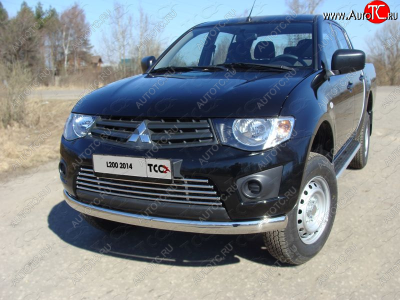 20 699 р. Защита переднего бампера нижняя овальная 75*42 мм ТСС Тюнинг  Mitsubishi L200  4 (2013-2016)  рестайлинг (нержавейка)  с доставкой в г. Пермь