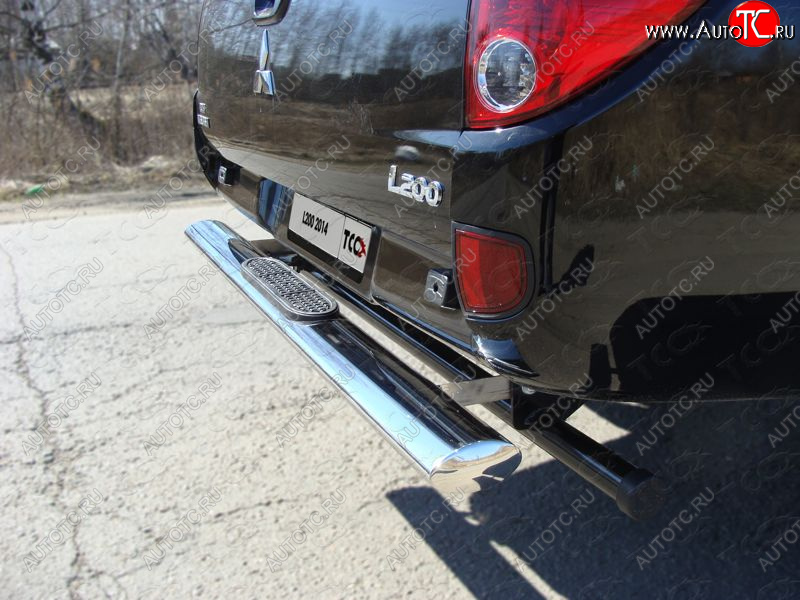 16 299 р. Защита задняя с накладкой (центральная 120*60 мм) ТСС Тюнинг  Mitsubishi L200  4 (2013-2016)  рестайлинг (центральная)  с доставкой в г. Пермь