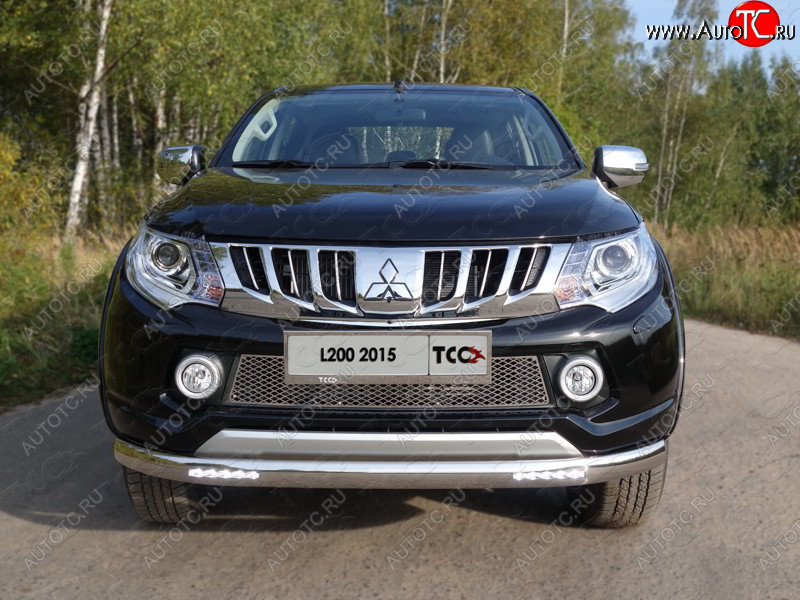 41 999 р. Защита передняя нижняя овальная с ДХО 75х42 мм ТСС Тюнинг Mitsubishi L200 5 KK,KL дорестайлинг (2015-2019) (нержавейка)  с доставкой в г. Пермь