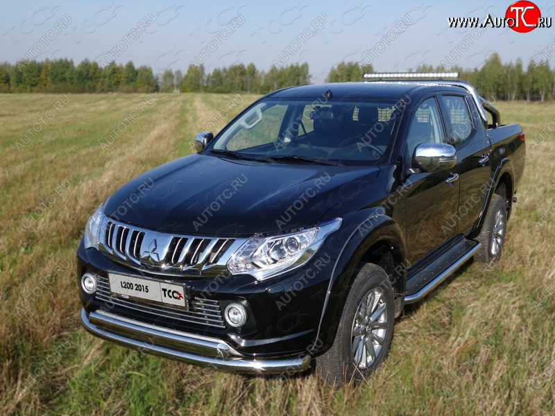 24 999 р. Защита передняя нижняя двойная 76,1*75 мм Тюнинг Mitsubishi L200 5 KK,KL дорестайлинг (2015-2019) (нержавейка)  с доставкой в г. Пермь