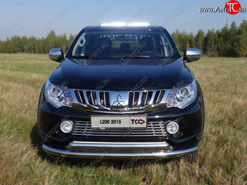 9 549 р. Декоративная вставка переднего бампера ТСС Тюнинг  Mitsubishi L200  5 KK,KL (2015-2019) дорестайлинг (d 16 мм)  с доставкой в г. Пермь