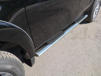 Пороги овальные с накладкой 120х60 мм, ТСС Тюнинг Mitsubishi L200  5 KK,KL (2015-2019) дорестайлинг (серые)