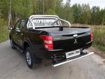 Защита задняя с накладкой (центральная 120х60 мм) ТСС Тюнинг Mitsubishi L200  5 KK,KL (2015-2019) дорестайлинг