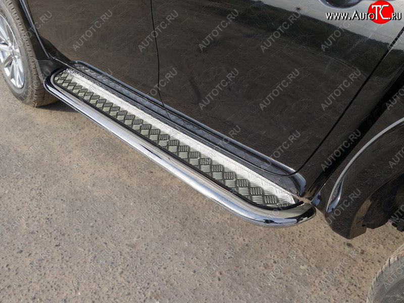 42 699 р. Пороги с площадкой 75х42 мм ТСС Тюнинг Mitsubishi L200 5 KK,KL дорестайлинг (2015-2019) (серые)  с доставкой в г. Пермь