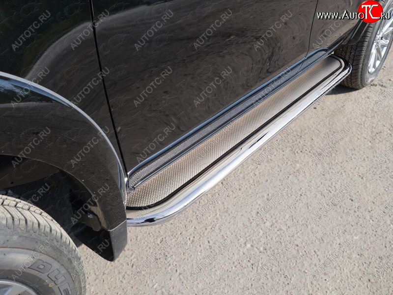 49 499 р. Пороги с площадкой 75х42 мм ТСС Тюнинг Mitsubishi L200 5 KK,KL рестайлинг (2018-2022) (нержавейка)  с доставкой в г. Пермь