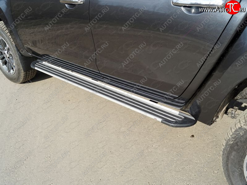 20 599 р. Пороги алюминиевые Slim Line ТСС Тюнинг Mitsubishi L200 5 KK,KL рестайлинг (2018-2022) (Silver)  с доставкой в г. Пермь