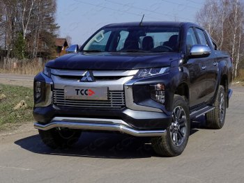 Защита переднего бампера волна d76,1 мм ТСС Тюнинг Mitsubishi L200 5 KK,KL рестайлинг (2018-2022) (нержавейка)