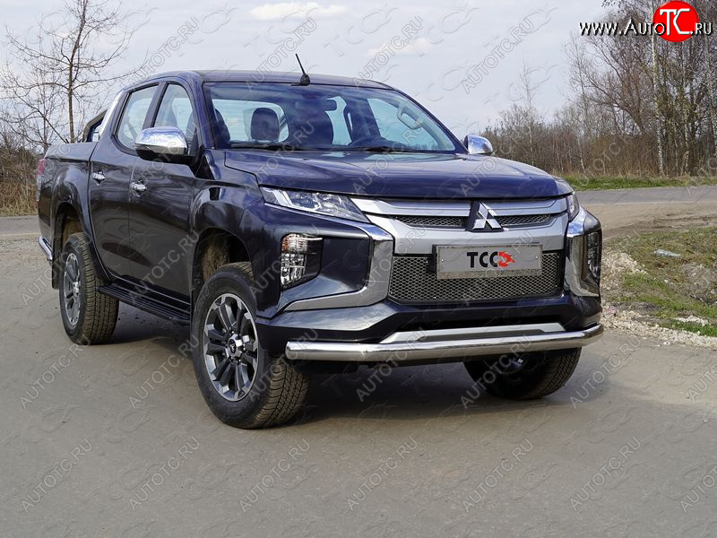 22 999 р. Защита переднего бампера нижняя овальная75*42 мм ТСС Тюнинг  Mitsubishi L200  5 KK,KL (2018-2022) рестайлинг (нержавейка)  с доставкой в г. Пермь