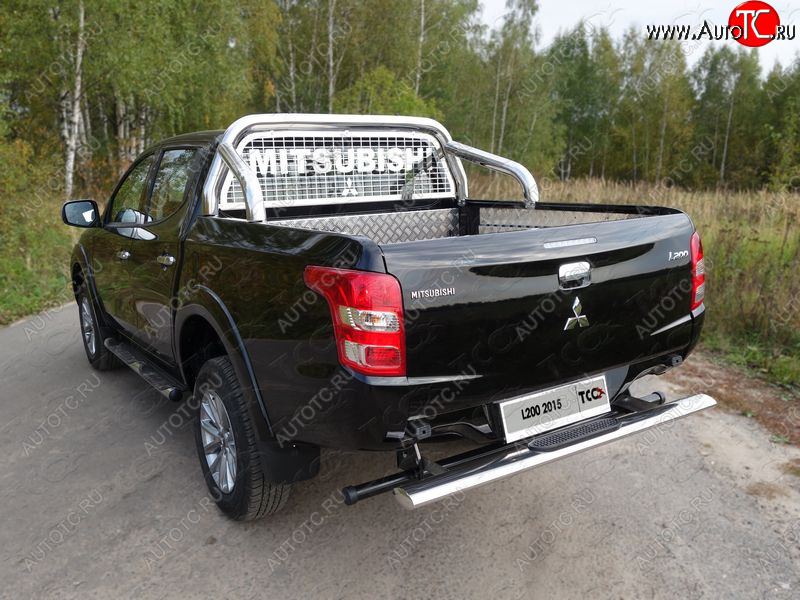 21 099 р. Защита задняя с накладкой (центральная 120х60 мм) ТСС Тюнинг  Mitsubishi L200  5 KK,KL (2018-2022) рестайлинг (центральная)  с доставкой в г. Пермь