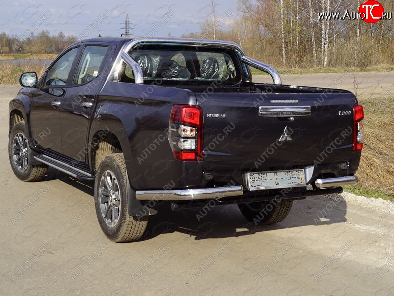 29 449 р. Защита задняя (уголки, нержавейка 76,1 мм, на автомобиль без бампера) ТСС Тюнинг  Mitsubishi L200  5 KK,KL (2018-2022) рестайлинг  с доставкой в г. Пермь
