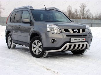 Защита переднего бампера нижняя 60,3*75 мм ТСС Тюнинг Nissan X-trail  2 T31 (2010-2015) рестайлинг (нержавейка)