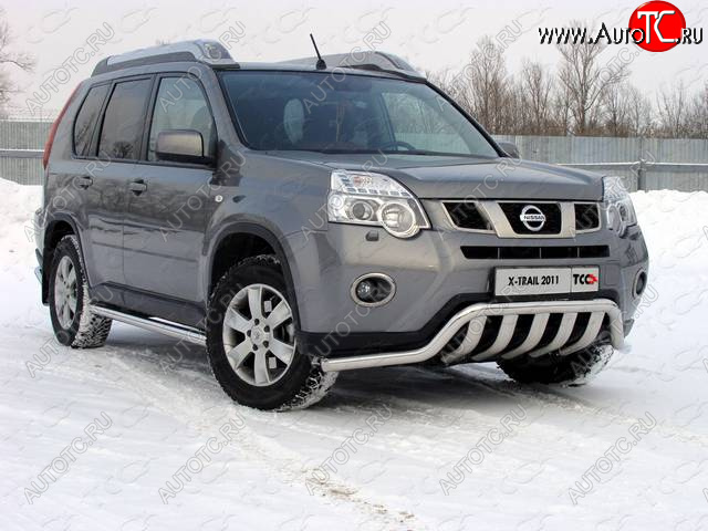 28 299 р. Защита переднего бампера нижняя 60,3*75 мм ТСС Тюнинг Nissan X-trail 2 T31 рестайлинг (2010-2015) (нержавейка)  с доставкой в г. Пермь
