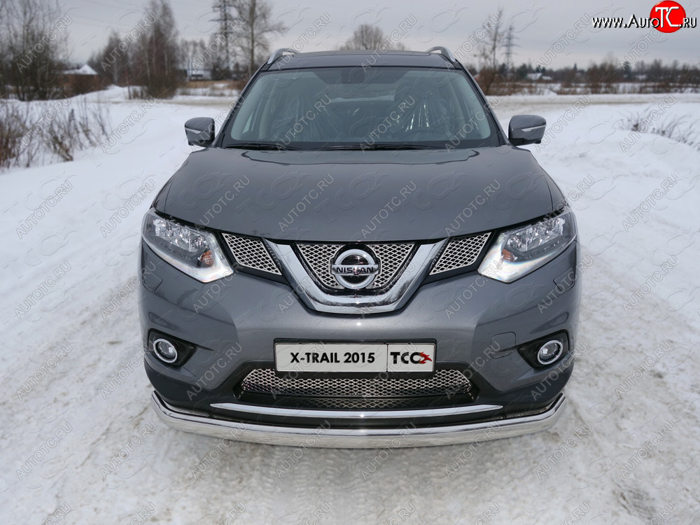 23 899 р. Защита переднего бампера нижняя овальная 75х42 мм ТСС Тюнинг  Nissan X-trail  3 T32 (2013-2018) дорестайлинг (нержавейка)  с доставкой в г. Пермь