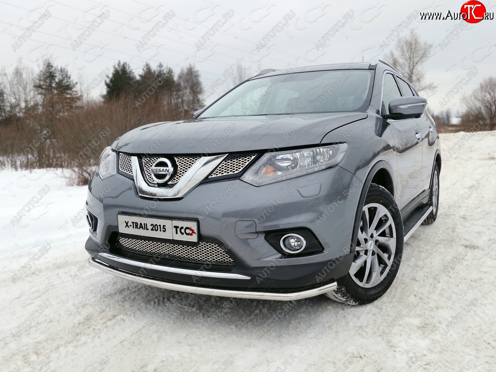 18 999 р. Защита переднего бампера нижняя 42,4 мм ТСС Тюнинг  Nissan X-trail  3 T32 (2013-2018) дорестайлинг (нержавейка)  с доставкой в г. Пермь