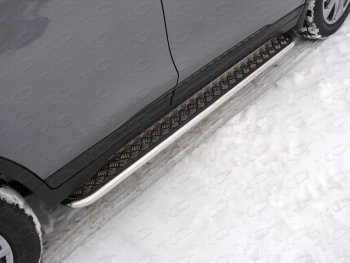 Пороги с площадкой 42,4 мм ТСС Тюнинг Nissan X-trail 3 T32 дорестайлинг (2013-2018) (серые)