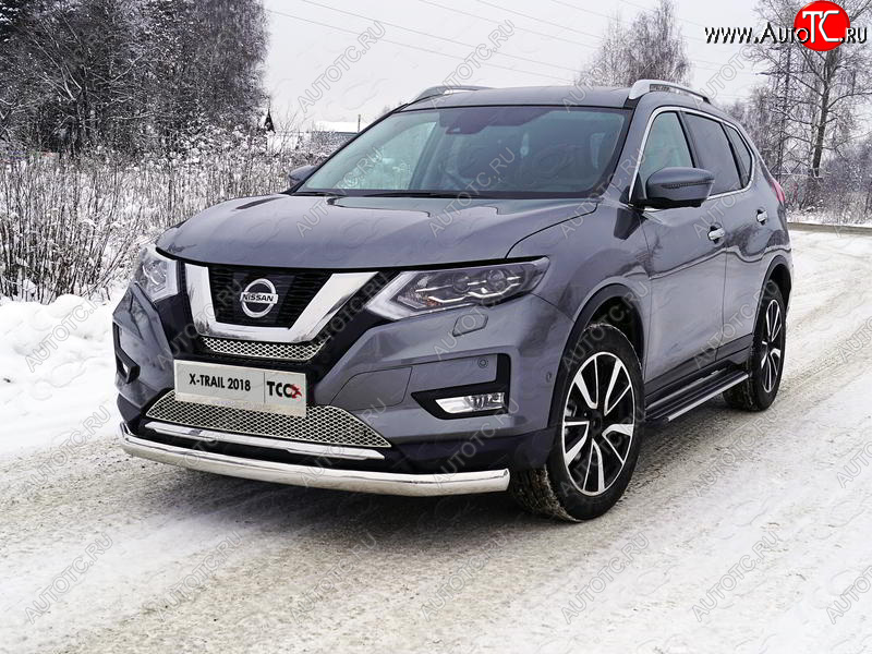 25 499 р. Защита переднего бампера нижняя овальная 75х42 мм ТСС Тюнинг  Nissan X-trail  3 T32 (2017-2022) рестайлинг (нержавейка)  с доставкой в г. Пермь