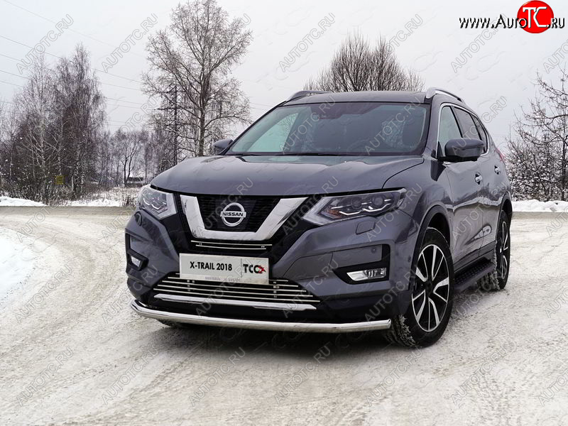 21 999 р. Защита переднего бампера нижняя d60,3 мм ТСС Тюнинг  Nissan X-trail  3 T32 (2017-2022) рестайлинг (нержавейка)  с доставкой в г. Пермь