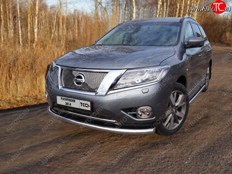 23 549 р. Защита переднего бампера нижняя d76,1 мм ТСС Тюнинг  Nissan Pathfinder  R52 (2012-2017) дорестайлинг (нержавейка)  с доставкой в г. Пермь