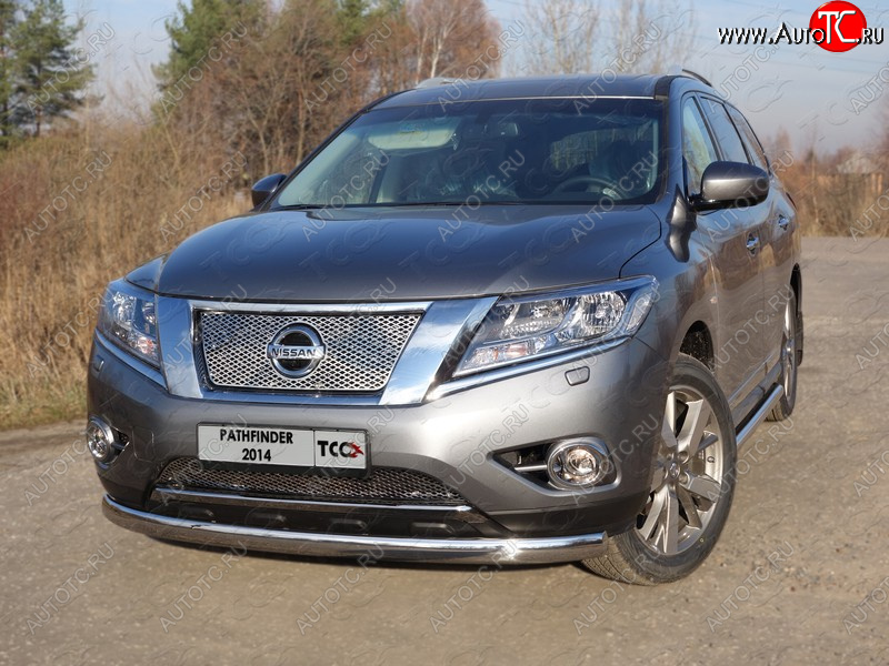 23 899 р. Защита переднего бампера нижняя овальная 75х42 мм ТСС Тюнинг Nissan Pathfinder R52 дорестайлинг (2012-2017) (нержавейка)  с доставкой в г. Пермь