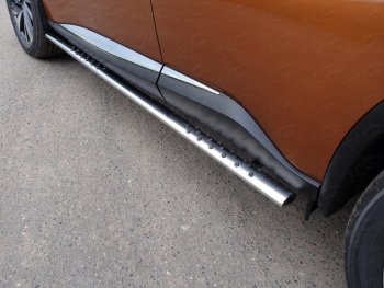 Пороги овальные с проступью 75х42 мм ТСС Тюнинг Nissan Murano  3 Z52 (2015-2022) дорестайлинг (серые)