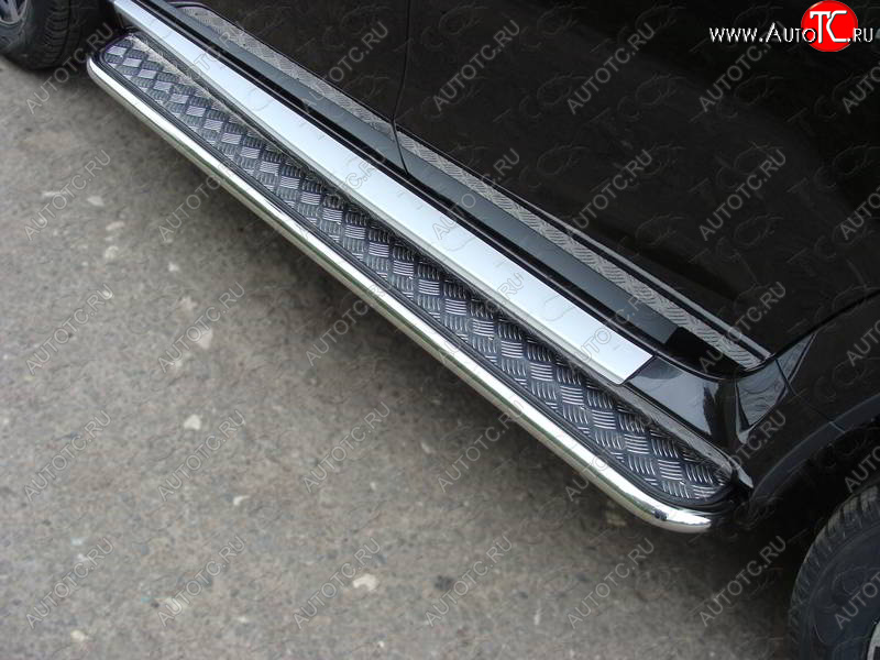 27 849 р. Пороги с площадкой 42,4 мм ТСС Тюнинг Nissan Terrano D10 дорестайлинг (2013-2016) (серые)  с доставкой в г. Пермь