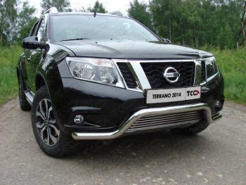 Защита переднего бампера кенгурин с решеткой 60,3*12 мм ТСС Тюнинг Nissan Terrano D10 дорестайлинг (2013-2016) (нержавейка)