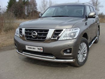 Защита передняя нижняя двойная 76,1*60,3 мм Тюнинг Nissan Patrol  6 (2014-2017) Y62 рестайлинг (нержавейка)