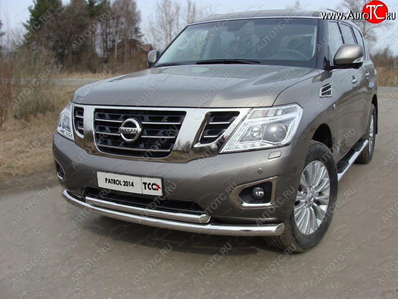 36 299 р. Защита передняя нижняя двойная 76,1*60,3 мм Тюнинг  Nissan Patrol  6 (2014-2017) Y62 рестайлинг (нержавейка)  с доставкой в г. Пермь