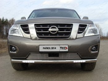 Защита переднего бампера нижняя с ходовыми огнями 76,1 мм ТСС Тюнинг Nissan Patrol  6 (2014-2017) Y62 рестайлинг (нержавейка)