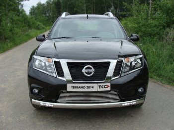 Защита передняя нижняя овальная длинная с ДХО 75х42 мм ТСС Тюнинг Renault Duster HS дорестайлинг (2010-2015) (нержавейка)