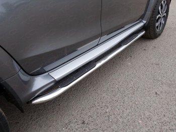 Пороги овальные с накладкой 120х60 мм, ТСС Тюнинг Renault Duster HS дорестайлинг (2010-2015) (серые)
