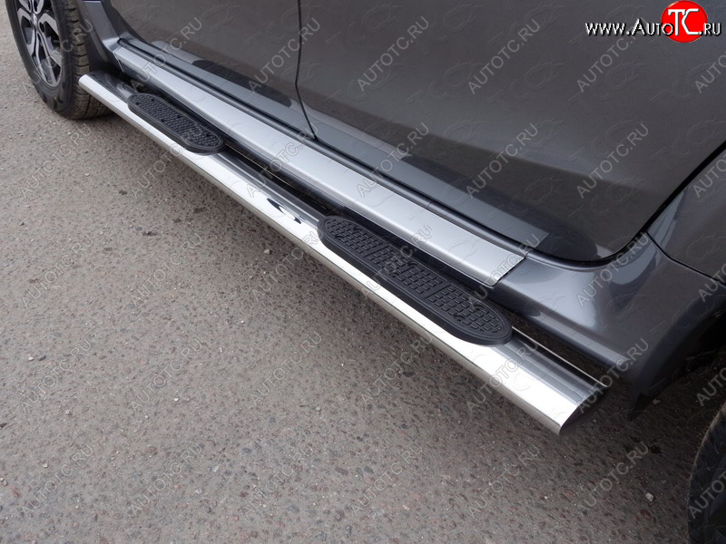 33 999 р. Пороги овальные гнутые с накладкой 75х42 мм ТСС Тюнинг Renault Duster HS дорестайлинг (2010-2015) (серые)  с доставкой в г. Пермь