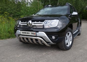 Защита переднего бампера кенгурин с вставкой 60,3*75 мм ТСС Тюнинг Renault Duster HS рестайлинг (2015-2021) (нержавейка)