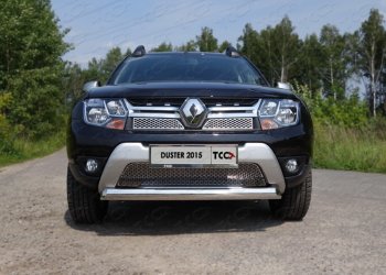 Защита переднего бампера нижняя овальная 75х42 мм ТСС Тюнинг Renault Duster HS рестайлинг (2015-2021) (нержавейка)